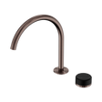 An image of Nero Tapware's Serenity Progressive Bath/Kitchen Mixer Arc Spout With Marquina Black Handle Brushed Bronze