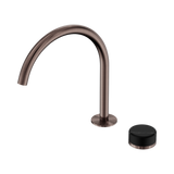 An image of Nero Tapware's Serenity Progressive Bath/Kitchen Mixer Arc Spout With Marquina Black Handle Brushed Bronze