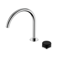 An image of Nero Tapware's Serenity Progressive Bath/Kitchen Mixer Arc Spout With Marquina Black Handle Chrome
