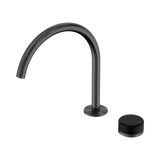 An image of Nero Tapware's Serenity Progressive Bath/Kitchen Mixer Arc Spout With Marquina Black Handle Gun Metal