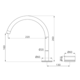A line drawing of Nero Tapware's Serenity Progressive Bath/Kitchen Mixer Arc Spout With Marquina Black Handle Gun Metal