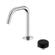 An image of Nero Tapware's Serenity Progressive Basin Mixer Edge Spout With Marquina Black Handle Brushed Nickel