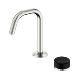 An image of Nero Tapware's Serenity Progressive Basin Mixer Edge Spout With Marquina Black Handle Brushed Nickel