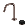 An image of Nero Tapware's Serenity Progressive Basin Mixer Edge Spout With Marquina Black Handle Brushed Bronze