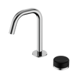 An image of Nero Tapware's Serenity Progressive Basin Mixer Edge Spout With Marquina Black Handle Chrome