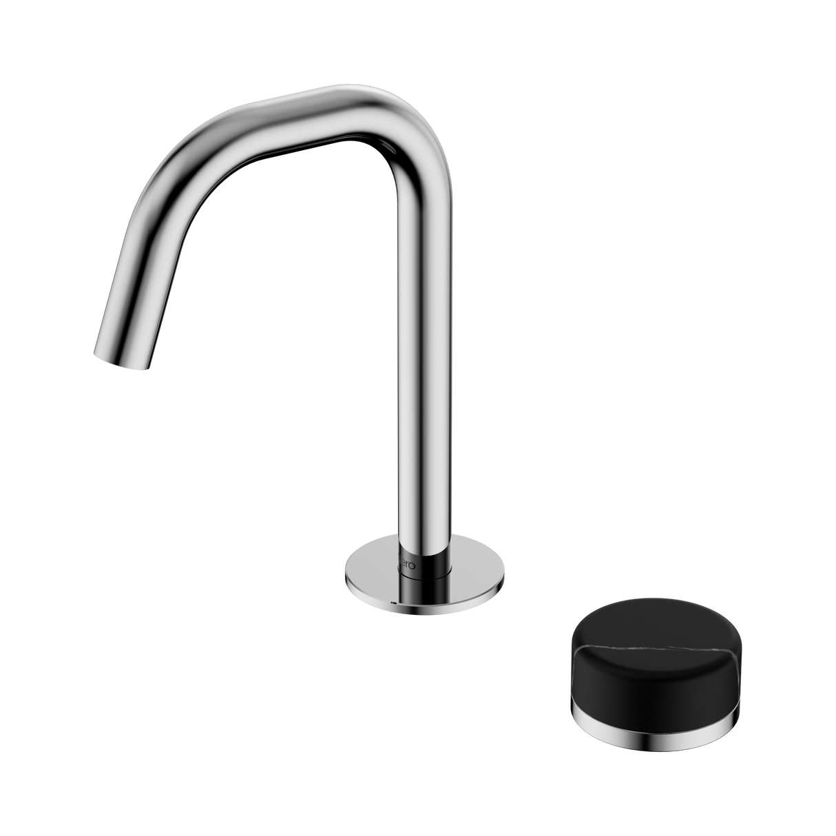 An image of Nero Tapware's Serenity Progressive Basin Mixer Edge Spout With Marquina Black Handle Chrome