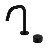 An image of Nero Tapware's Serenity Progressive Basin Mixer Edge Spout With Marquina Black Handle Matt Black