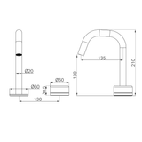 A line drawing of Nero Tapware's Serenity Progressive Basin Mixer Edge Spout With Marquina Black Handle Brushed Nickel