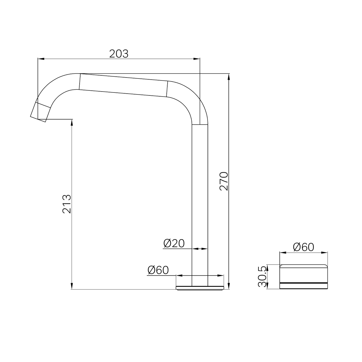A line drawing of Nero Tapware's Serenity Progressive Bath/Kitchen Mixer Edge Spout With Marquina Black Handle Brushed Bronze