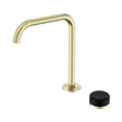 An image of Nero Tapware's Serenity Progressive Bath/Kitchen Mixer Edge Spout With Marquina Black Handle Brushed Gold