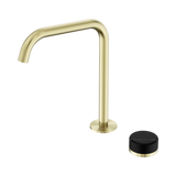 An image of Nero Tapware's Serenity Progressive Bath/Kitchen Mixer Edge Spout With Marquina Black Handle Brushed Gold