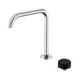 An image of Nero Tapware's Serenity Progressive Bath/Kitchen Mixer Edge Spout With Marquina Black Handle Brushed Nickel
