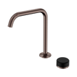 An image of Nero Tapware's Serenity Progressive Bath/Kitchen Mixer Edge Spout With Marquina Black Handle Brushed Bronze