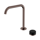 An image of Nero Tapware's Serenity Progressive Bath/Kitchen Mixer Edge Spout With Marquina Black Handle Brushed Bronze