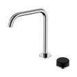 An image of Nero Tapware's Serenity Progressive Bath/Kitchen Mixer Edge Spout With Marquina Black Handle Chrome