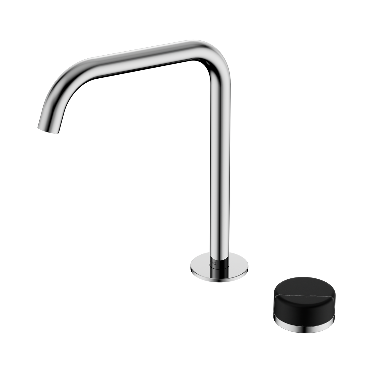 An image of Nero Tapware's Serenity Progressive Bath/Kitchen Mixer Edge Spout With Marquina Black Handle Chrome