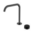 An image of Nero Tapware's Serenity Progressive Bath/Kitchen Mixer Edge Spout With Marquina Black Handle Gun Metal