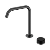 An image of Nero Tapware's Serenity Progressive Bath/Kitchen Mixer Edge Spout With Marquina Black Handle Gun Metal