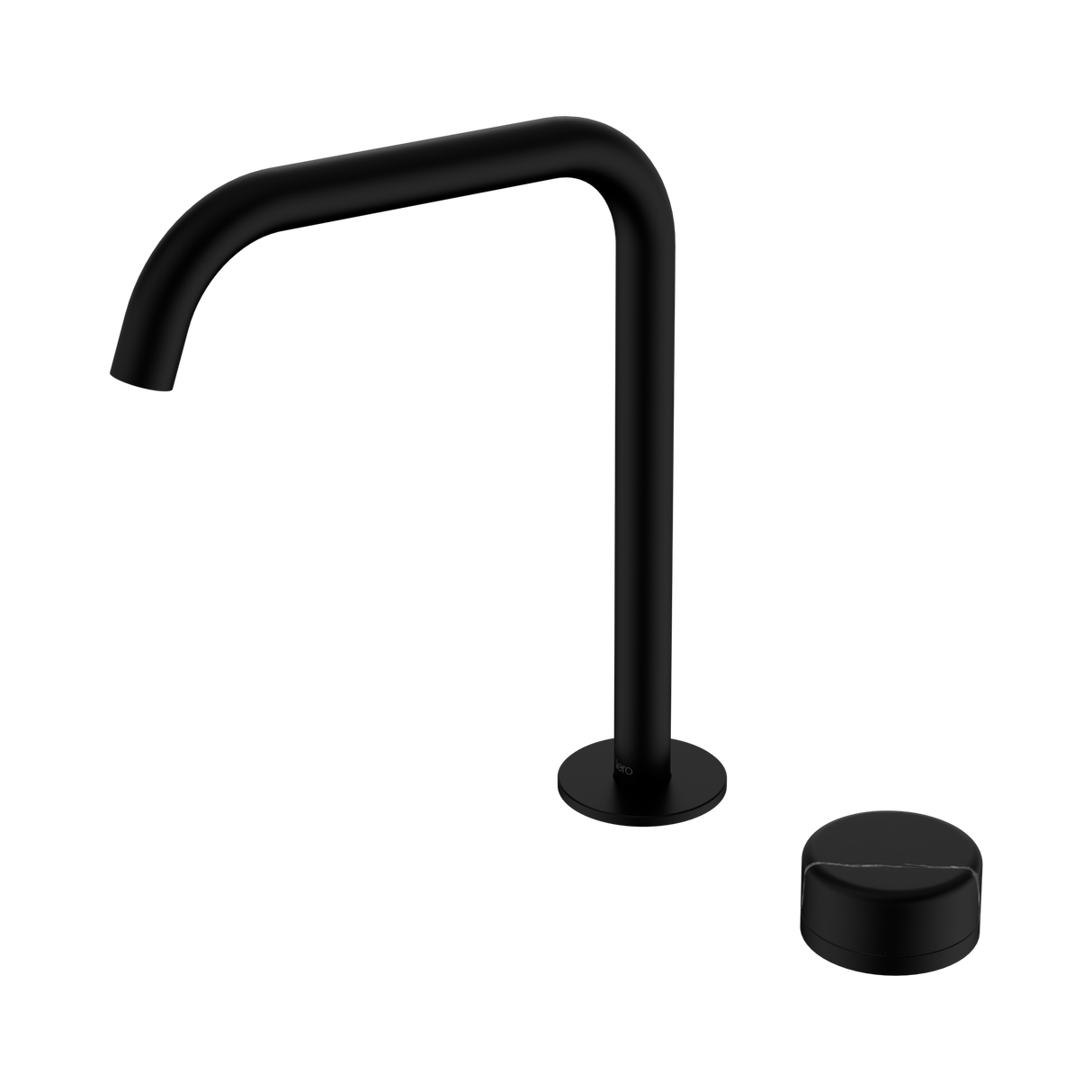 An image of Nero Tapware's Serenity Progressive Bath/Kitchen Mixer Edge Spout With Marquina Black Handle Matt Black