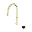 An image of Nero Tapware's Serenity Progressive Pull Out Kitchen Set With Marquina Black Handle Brushed Gold