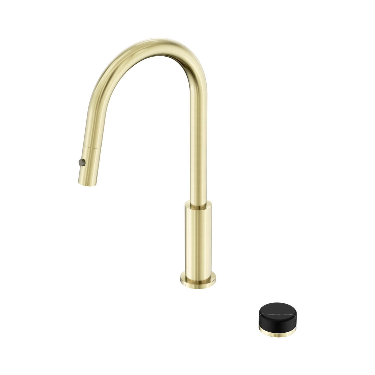 An image of Nero Tapware's Serenity Progressive Pull Out Kitchen Set With Marquina Black Handle Brushed Gold