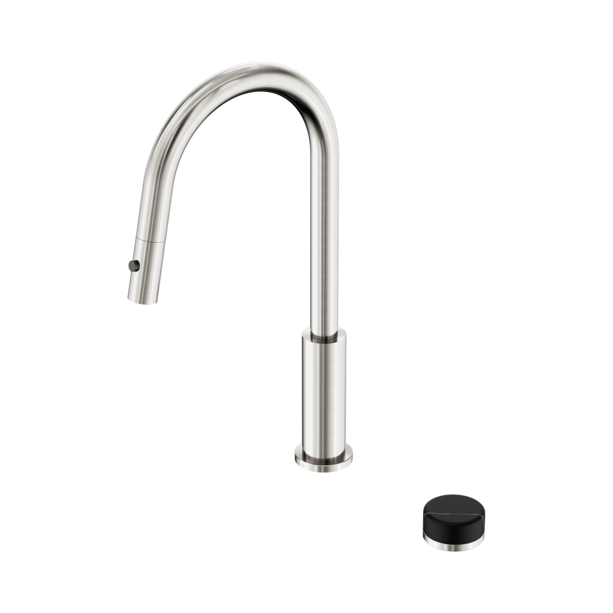 An image of Nero Tapware's Serenity Progressive Pull Out Kitchen Set With Marquina Black Handle Brushed Nickel