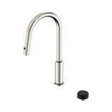 An image of Nero Tapware's Serenity Progressive Pull Out Kitchen Set With Marquina Black Handle Brushed Nickel