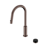 An image of Nero Tapware's Serenity Progressive Pull Out Kitchen Set With Marquina Black Handle Brushed Bronze
