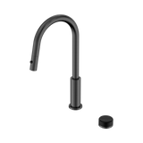 An image of Nero Tapware's Serenity Progressive Pull Out Kitchen Set With Marquina Black Handle Gun Metal