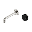 An image of Nero Tapware's Serenity Progressive Wall Basin Mixer 160mm Spout With Marquina Black Handle Brushed Nickel
