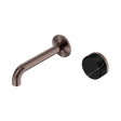 An image of Nero Tapware's Serenity Progressive Wall Basin Mixer 160mm Spout With Marquina Black Handle Brushed Bronze