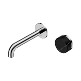 An image of Nero Tapware's Serenity Progressive Wall Basin Mixer 160mm Spout With Marquina Black Handle Chrome