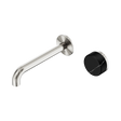 An image of Nero Tapware's Serenity Progressive Wall Basin Mixer 185mm Spout With Marquina Black Handle Brushed Nickel