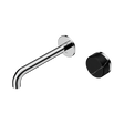 An image of Nero Tapware's Serenity Progressive Wall Basin Mixer 185mm Spout With Marquina Black Handle Chrome