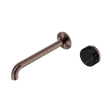 An image of Nero Tapware's Serenity Progressive Wall Basin Mixer 220mm Spout With Marquina Black Handle Brushed Bronze
