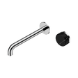 An image of Nero Tapware's Serenity Progressive Wall Basin Mixer 220mm Spout With Marquina Black Handle Chrome