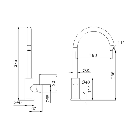A line drawing of Nero Tapware Dolce II Sink Mixer Gun Metal