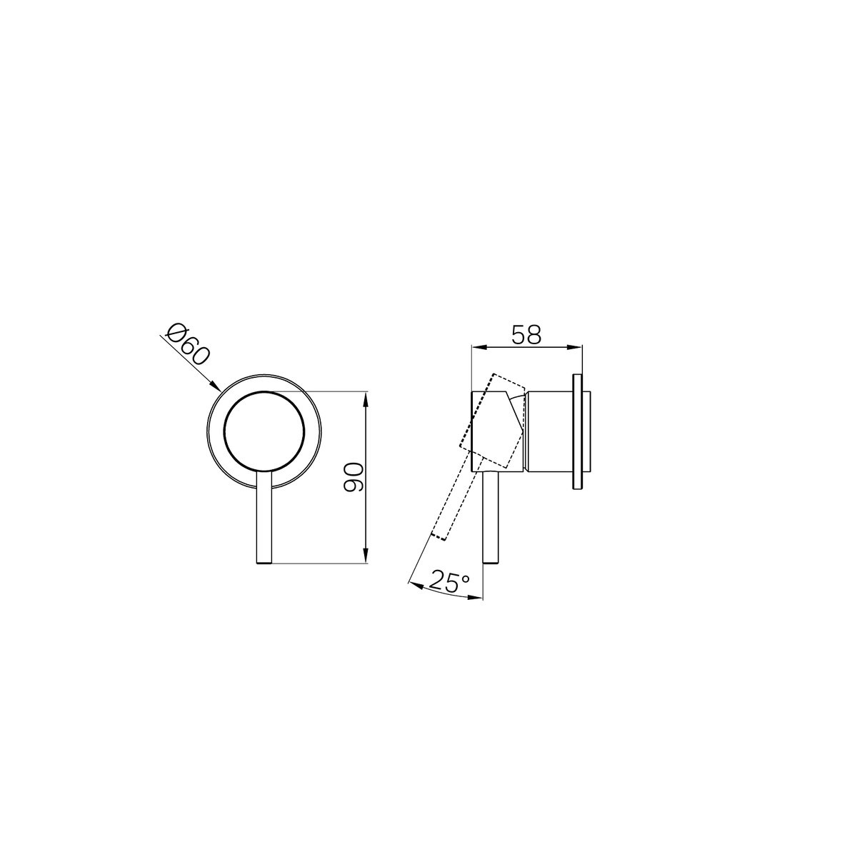 A line drawing of Nero Tapware Dolce II Shower Mixer Trim Kits ONLY Gun Metal
