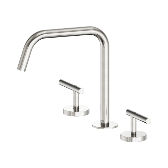 An image of Nero Tapware Mecca Bath/Kitchen Set Edge Spout II Brushed Nickel