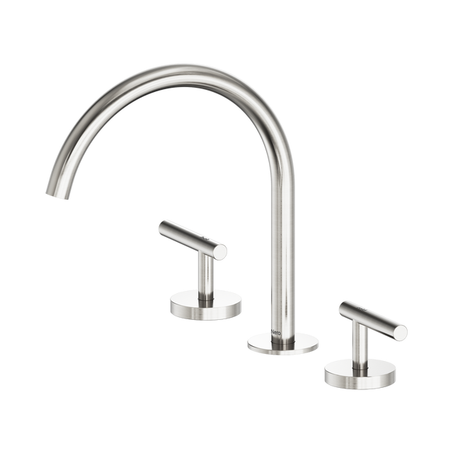 An image of Nero Tapware Mecca Bath/Kitchen Set Arc Spout Brushed Nickel