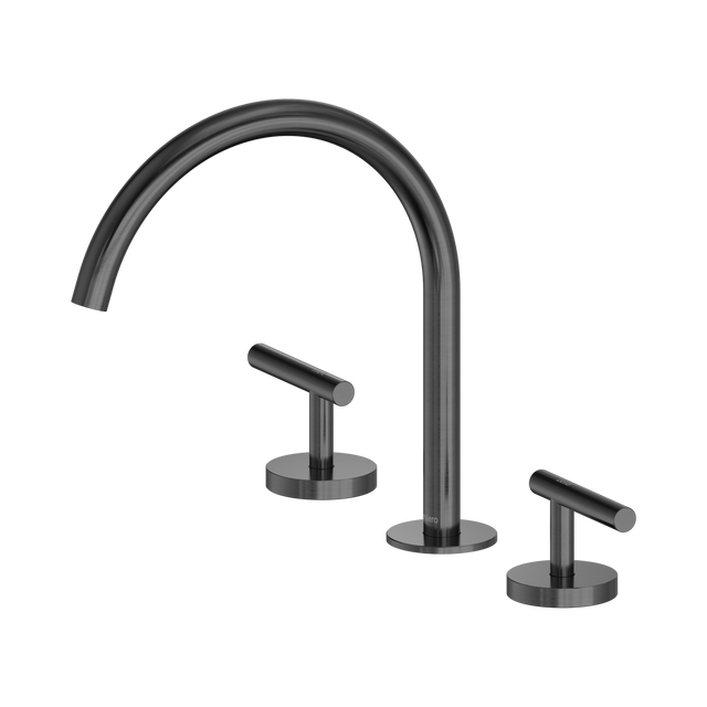 An image of Nero Tapware Mecca Bath/Kitchen Set Arc Spout Gun Metal