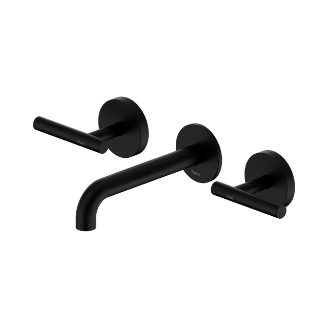 An image of Nero Tapware Mecca Wall Basin/Bath Set 160mm Spout Matte Black