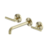 An image of Nero Tapware Mecca Wall Basin/Bath Set 185mm Spout Brushed Gold