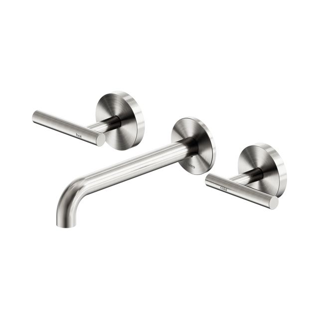 An image of Nero Tapware Mecca Wall Basin/Bath Set 185mm Spout Brushed Nickel