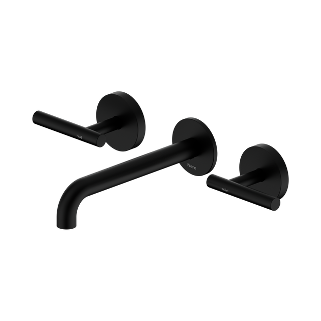 An image of Nero Tapware Mecca Wall Basin/Bath Set 185mm Spout Matte Black