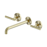 An image of Nero Tapware Mecca Wall Basin/Bath Set 220mm Spout Brushed Gold