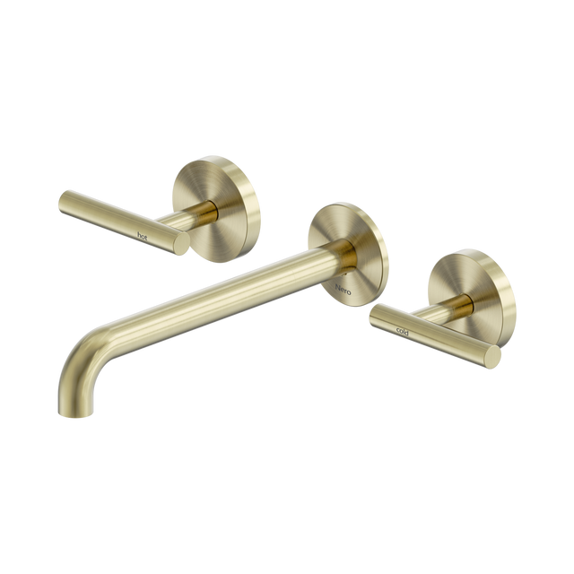 An image of Nero Tapware Mecca Wall Basin/Bath Set 220mm Spout Brushed Gold
