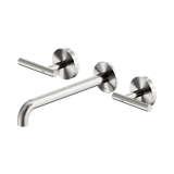 An image of Nero Tapware Mecca Wall Basin/Bath Set 220mm Spout Brushed Nickel
