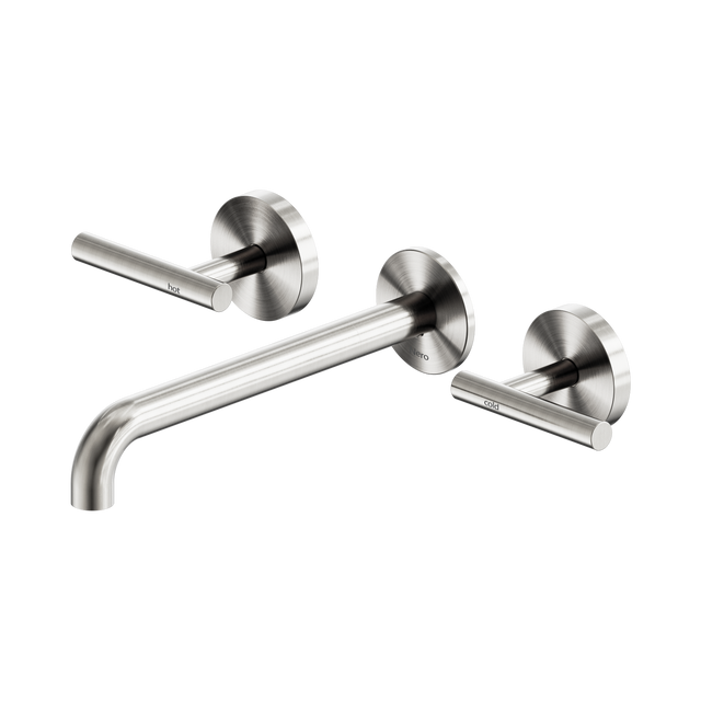 An image of Nero Tapware Mecca Wall Basin/Bath Set 220mm Spout Brushed Nickel