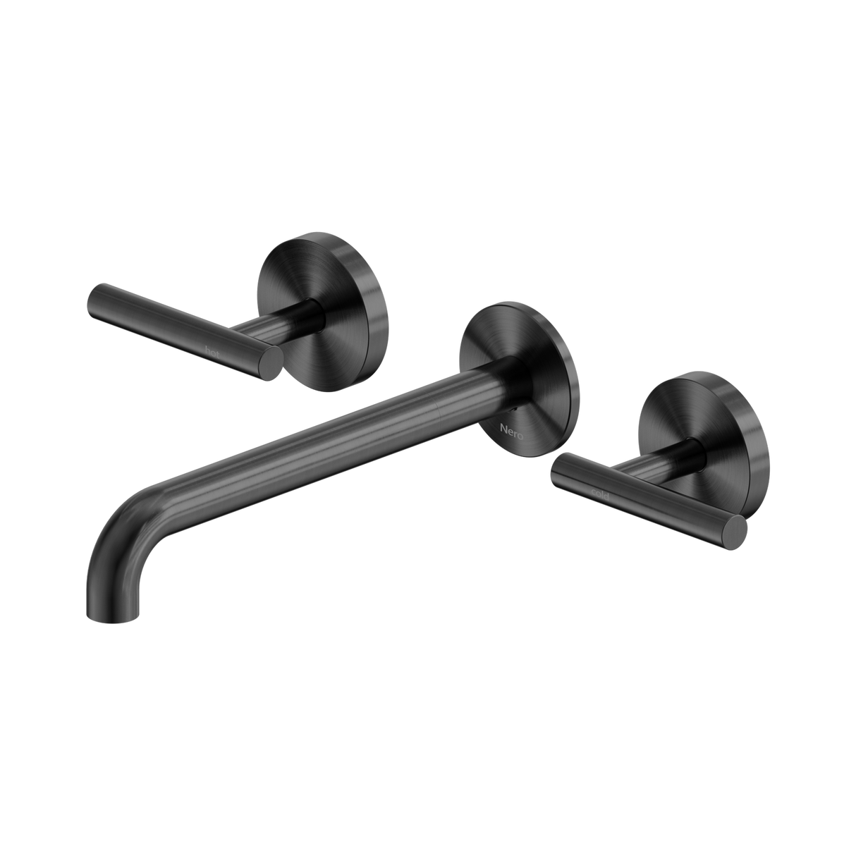 An image of Nero Tapware Mecca Wall Basin/Bath Set 220mm Spout Gun Metal